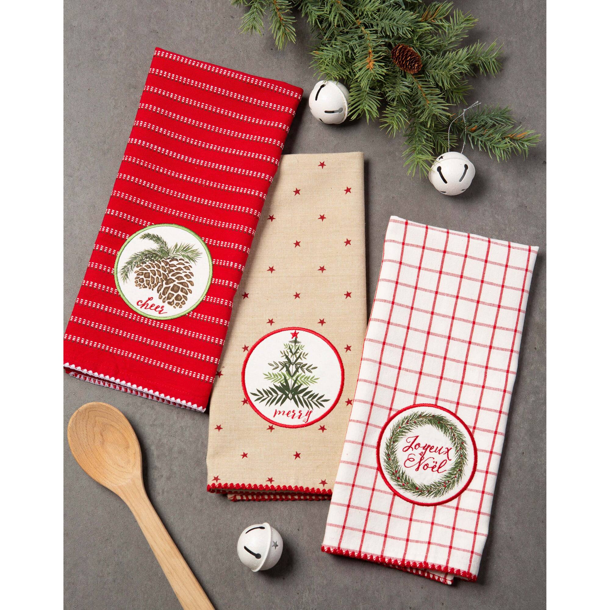 DII® Assorted Noel Embellished Dishtowel Set